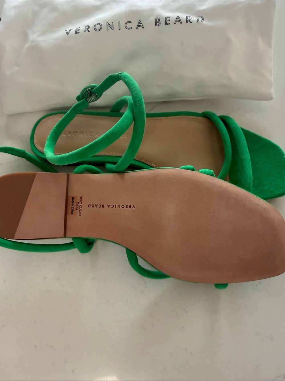 Veronica Beard Vibrant Green Suede Strappy Flat Sandals - Picture 4 of 5